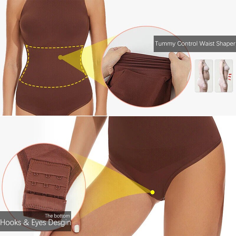 Top sin costuras con espalda racer, control de abdomen y cuello redondo - Bodysuit
