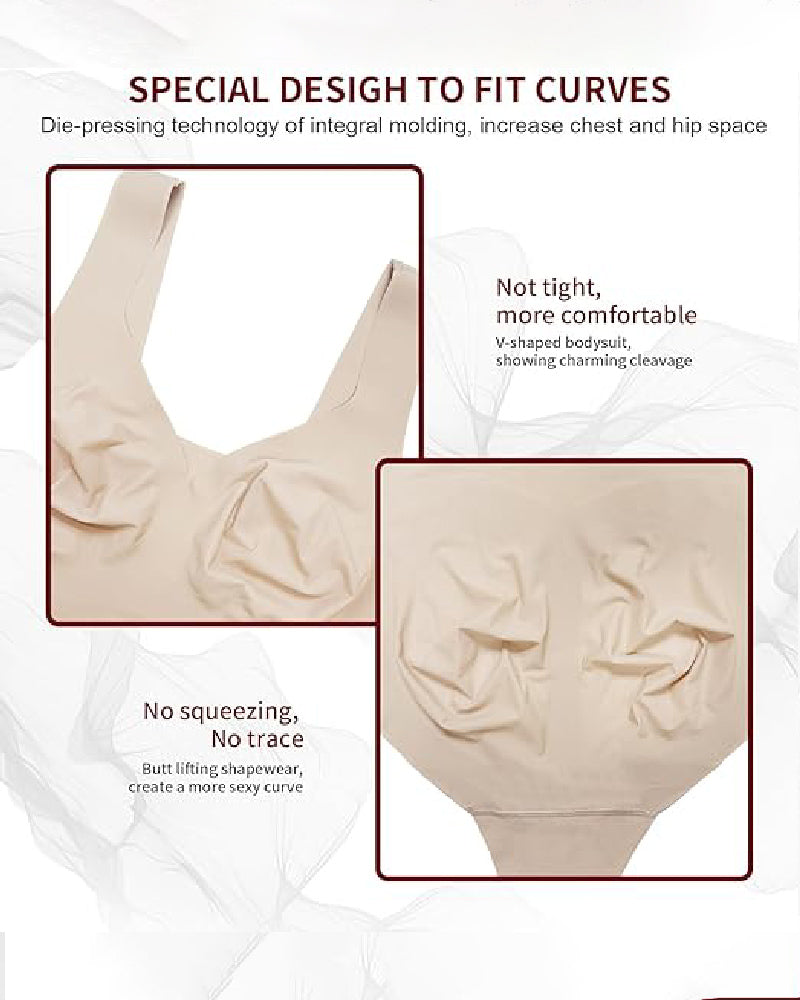 Shapshe® Body de Verano Sin Costuras de Seda Helada para Mujer con Control de Abdomen, Compresión y Escote en V
