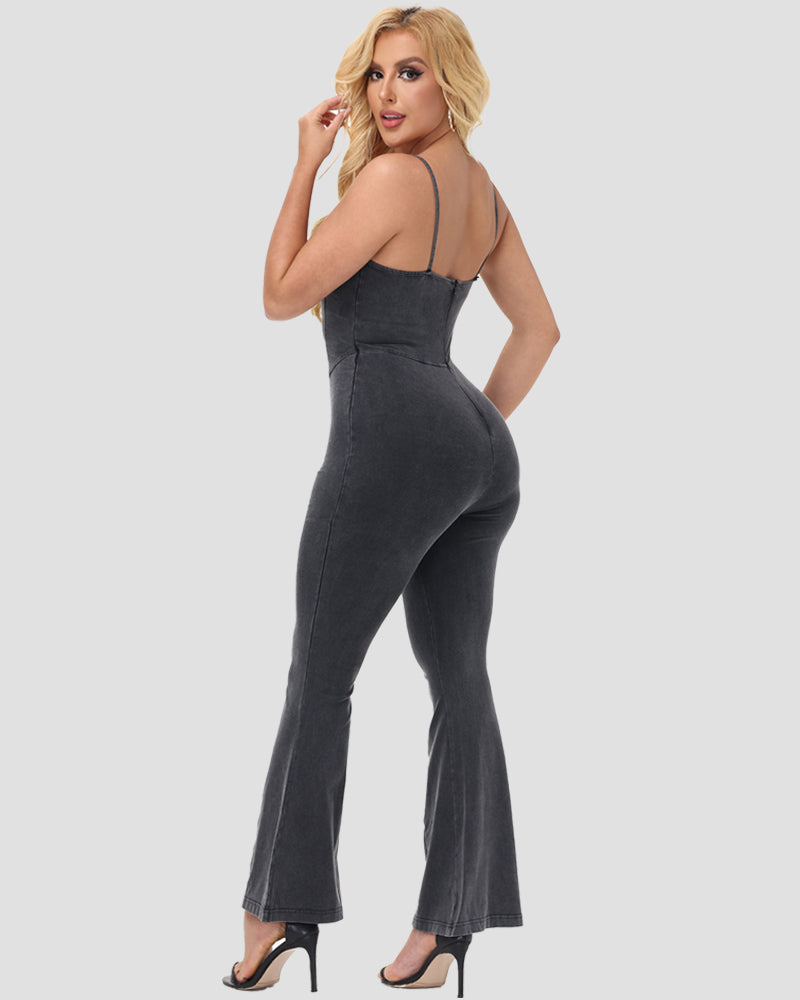 Shapshe® Enterizo Sexy Sin Mangas con Tirantes y Pierna Acampanada con Cierre Trasero