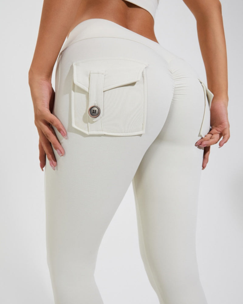 Leggings Deportivos Melocotón con Bolsillos Cargo