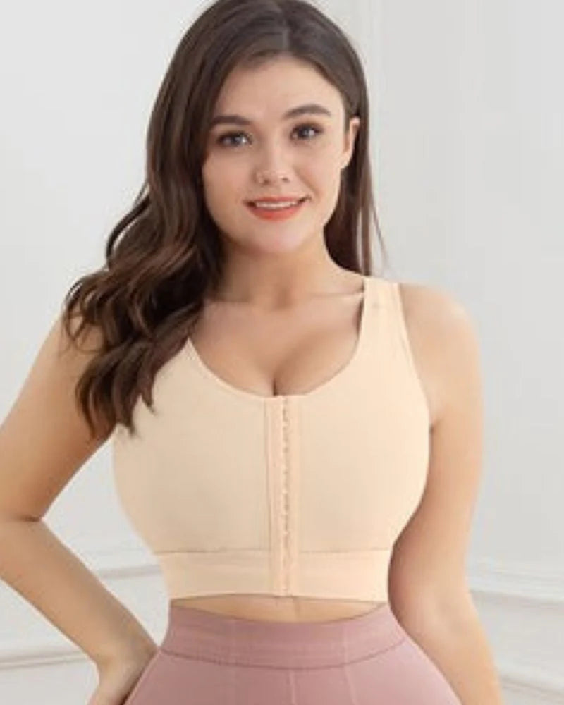 Shapshe® Sostén Deportivo Beige para Mujer, con Cierre Frontal, Sin Aros, Acolchado y Soporte para Entrenamiento
