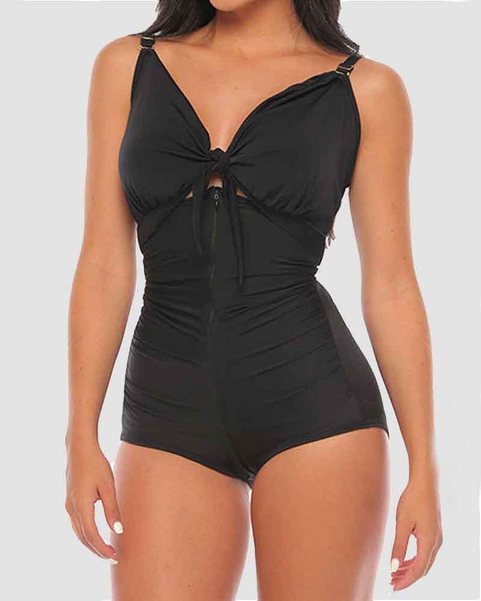Traje de baño entero moldeador con control de abdomen y fruncido de cintura alta