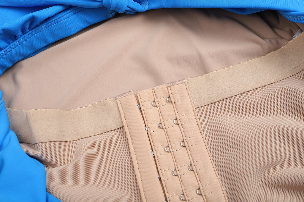 Shapshe® Traje de Baño con Faja Incorporada de Mangas Largas y Control de Abdomen Azul