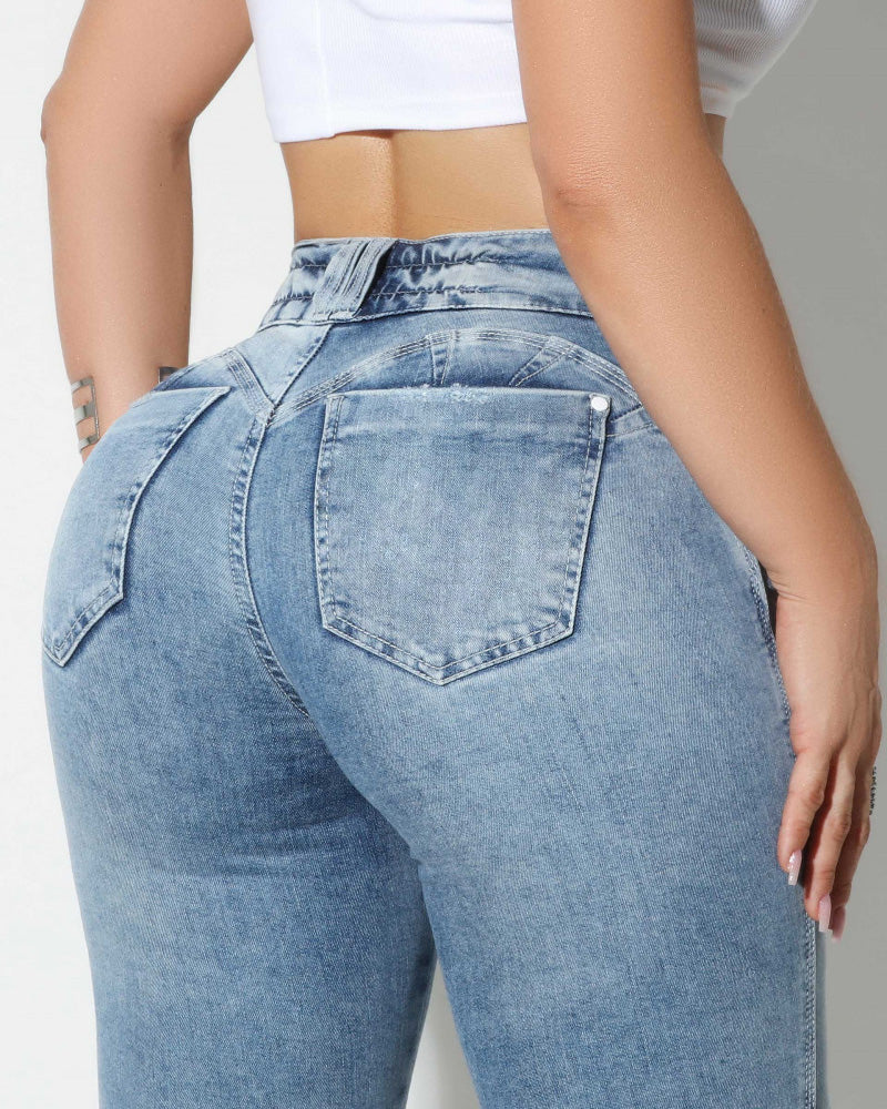 Shapshe® Leggings Jeans Ajustados Rasgados de Cintura Alta para Mujer