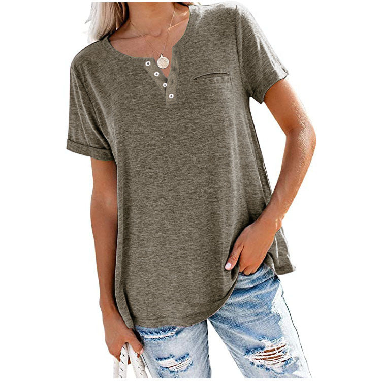 🌸40% de descuento  🌸 Camiseta de manga corta con bolsillos en color liso de algodón
