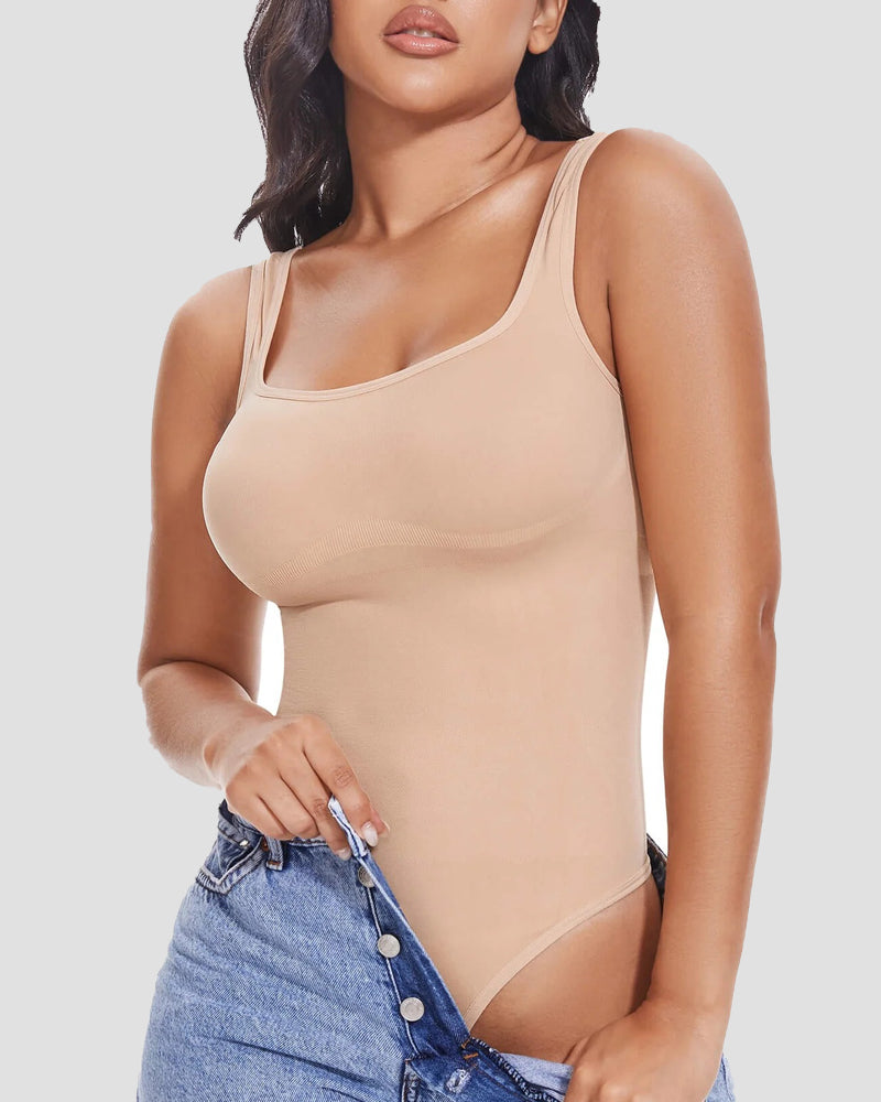 Body de control de abdomen con tiras tipo tanga y escote en U, estilo sexy