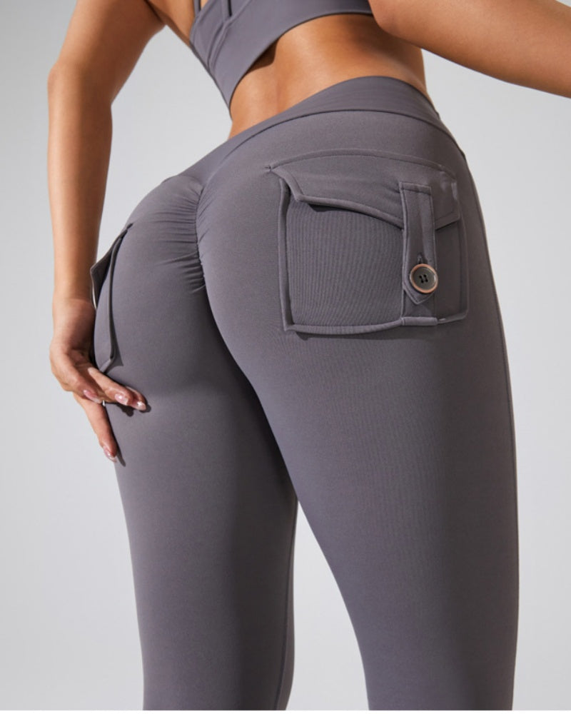 Leggings Deportivos Melocotón con Bolsillos Cargo