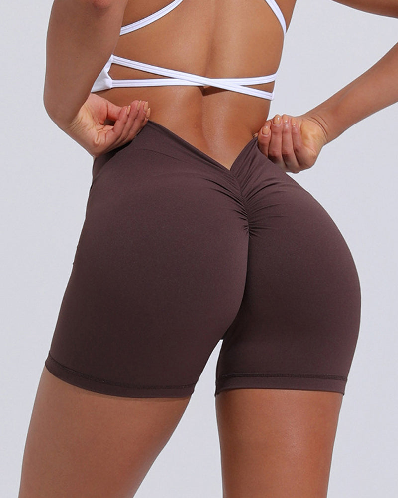 Shorts deportivos de yoga con espalda en V, push up, cintura alta y levantamiento de cadera