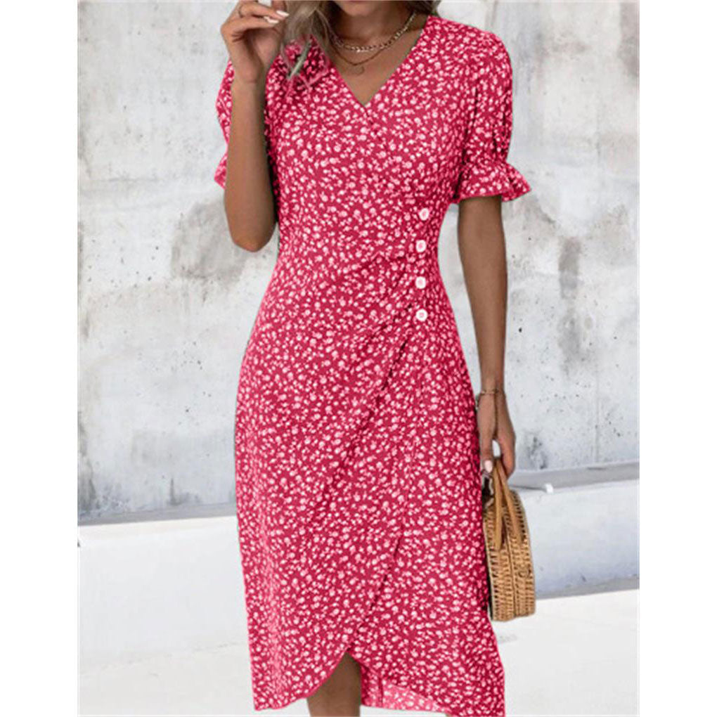 🌸 Vestido Casual de Vacaciones para Mujer – Cuello en V y Dobladillo Irregular Floral, Comodidad y Estilo para Todo el Día ✨👗