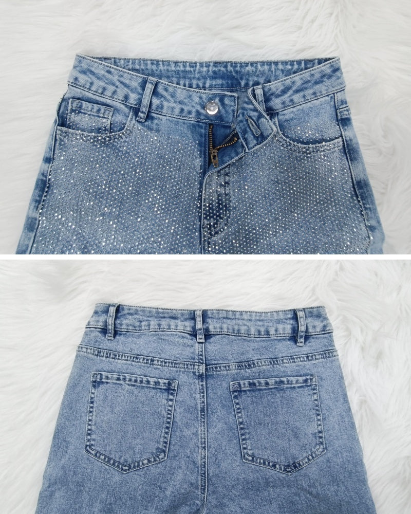 Jeans de pierna ancha versátiles de moda para mujer Shapshe® con pedrería