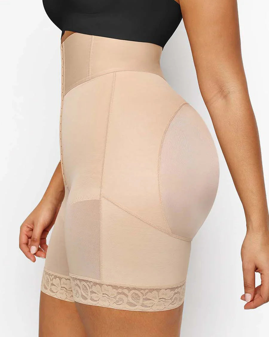 Shorts moldeadores de tiro alto con 3 ballenas para control de abdomen y realce de glúteos