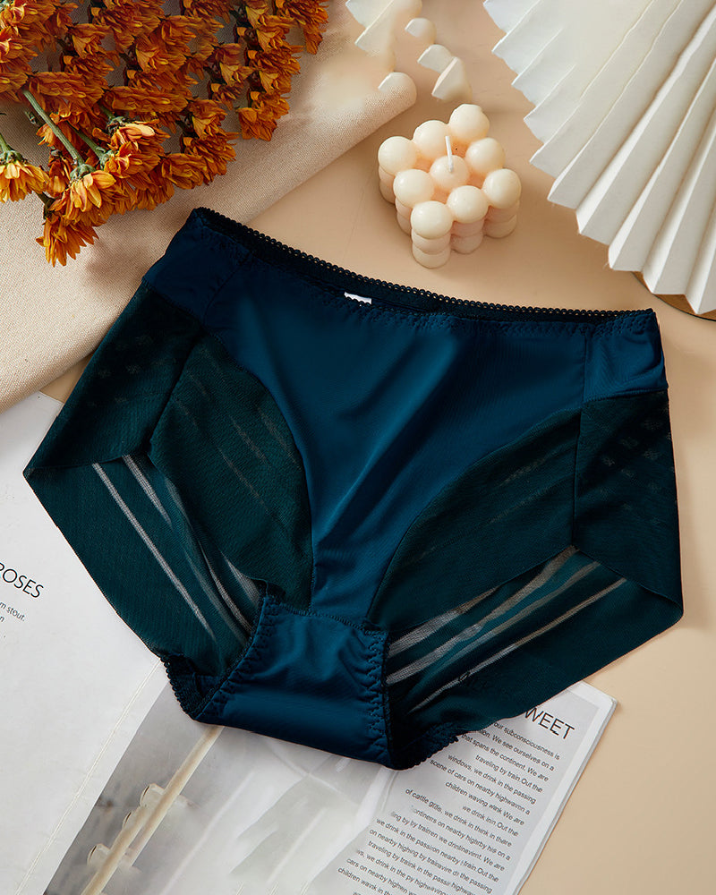 Ropa interior femenina sexy sin costuras con rayas huecas de malla, tanga de cintura media moldeadora