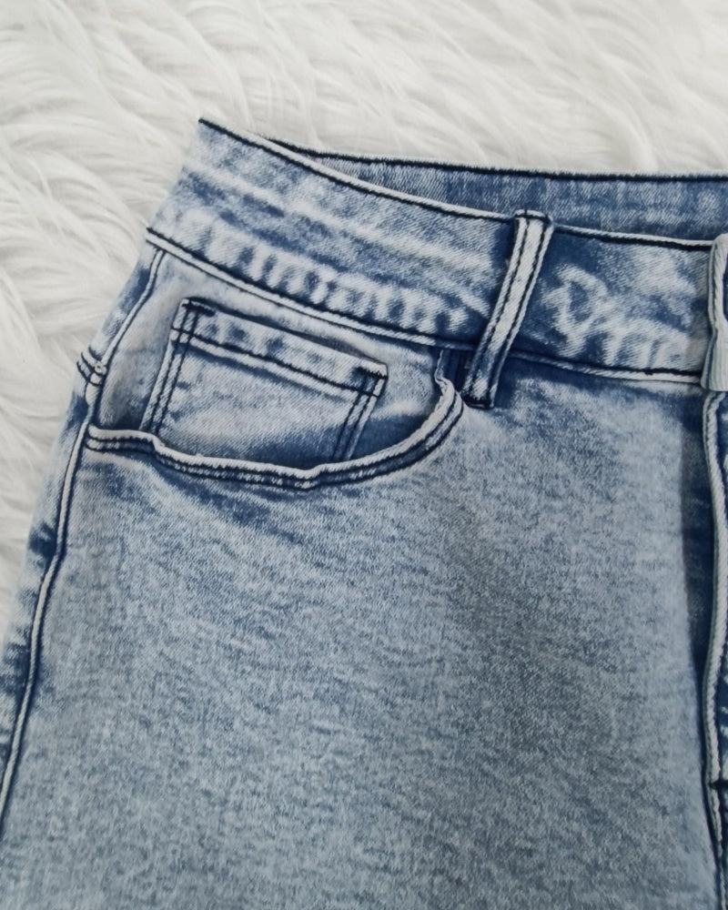 Jeans de mezclilla con recortes florales y encaje Shapshe® de pierna ancha para mujer