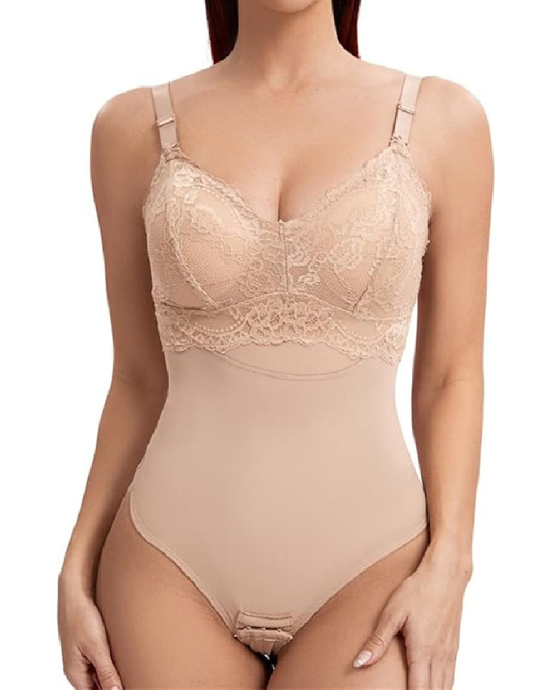 Body moldeador sin costuras con encaje, control de abdomen, cintura slim y tanga, con sujetador