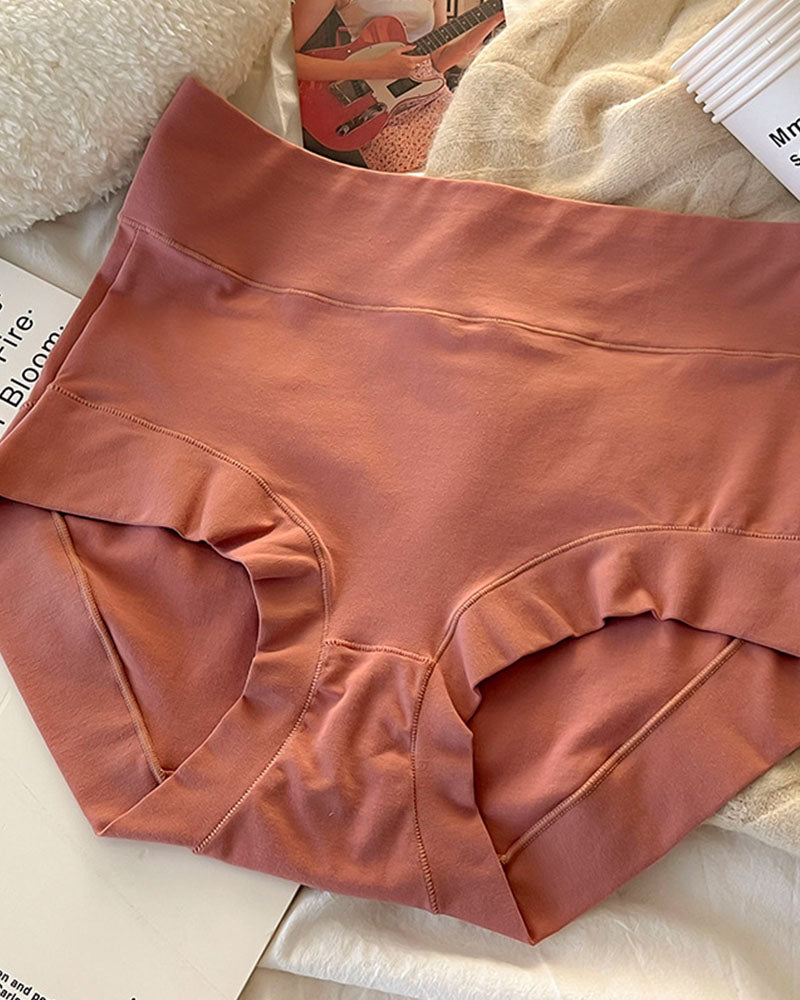 Calzones Femeninos de Algodón de Fibra Larga, Sólidos, de Cintura Alta con Control de Abdomen