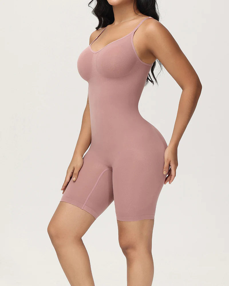 Modelador de Cuerpo Sin Costuras con Control de Abdomen y Diseño Acanalado, de Largo Medio hasta el Muslo