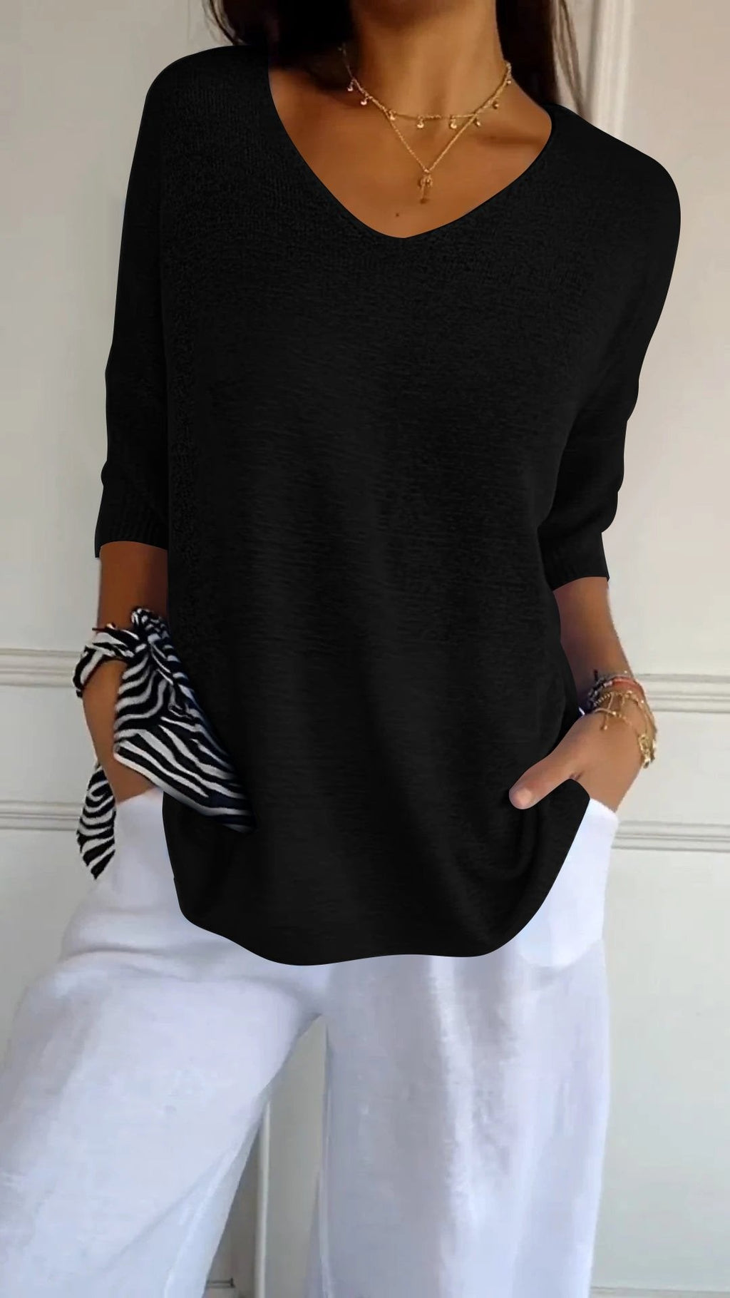 💖 Top Tejido con Cuello en V de Color Liso – Estilo Elegante y Cómodo para Cualquier Ocasión ✨👚