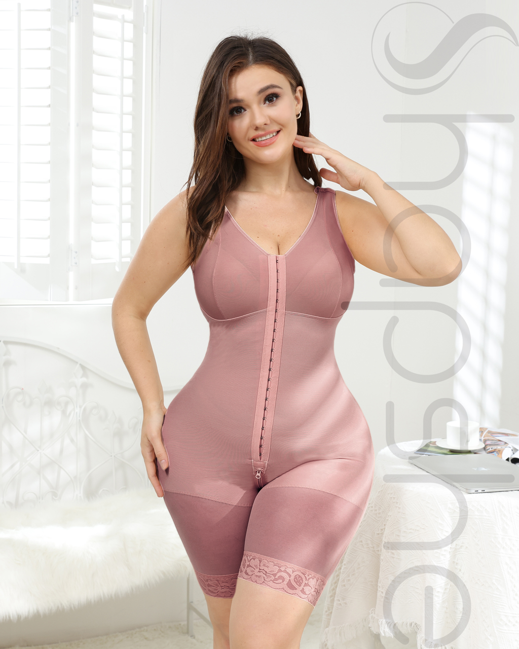 Entrenador de Cintura de Cuerpo Completo para Mujer en Color Rosado Marrón, Faja Moldeadora con Control de Abdomen