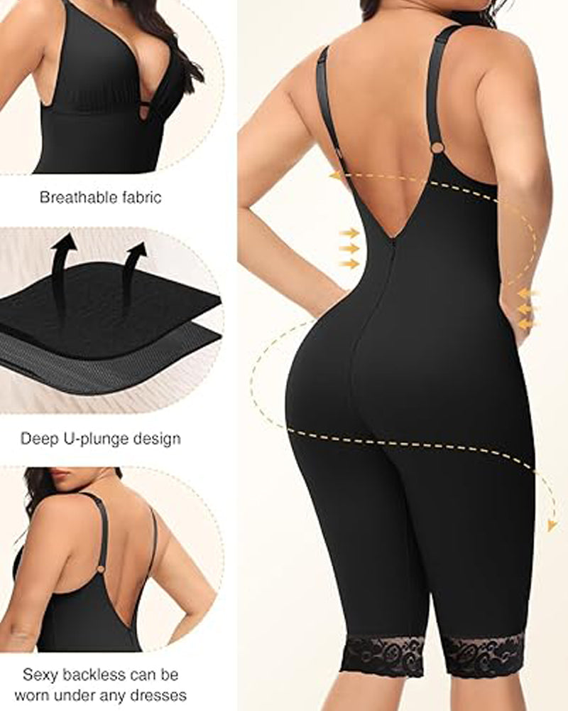 Body de control abdominal tipo U, sin costuras, de media pierna, faja moldeadora de cuerpo completo