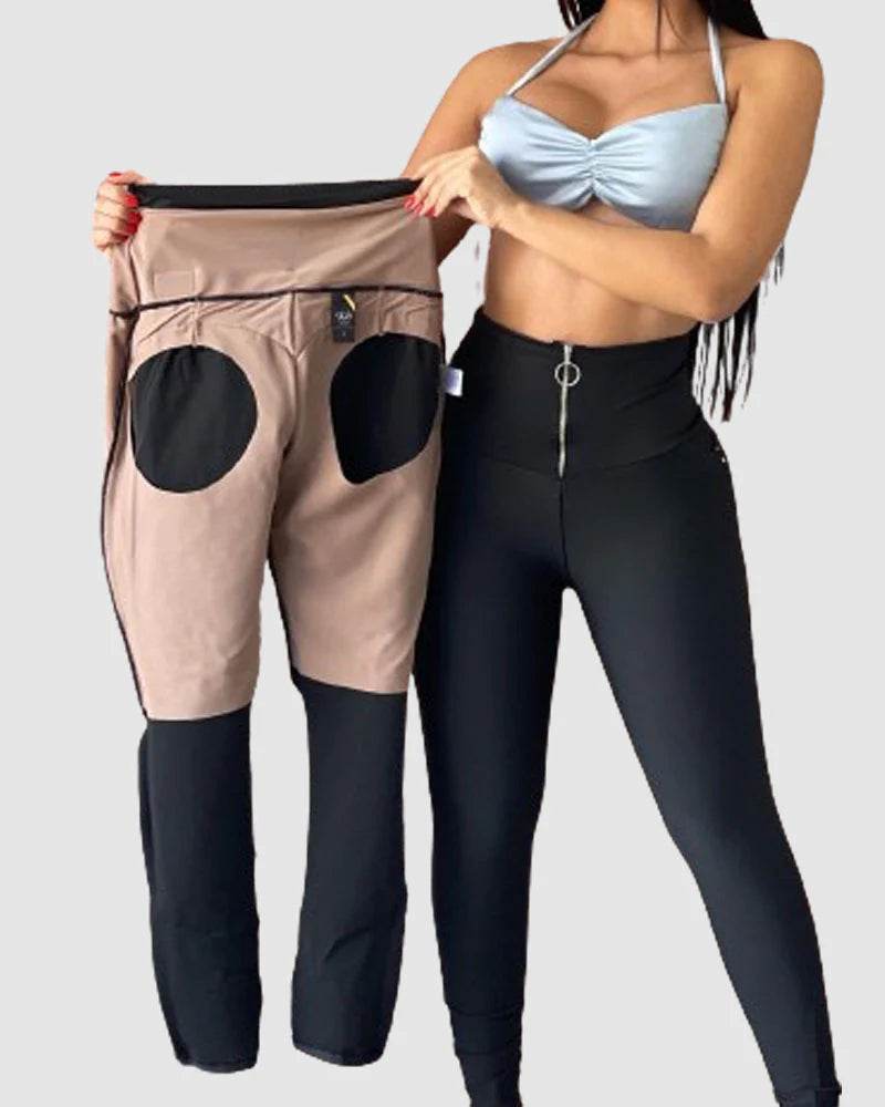 Shapshe® Leggings Negros Ajustados de Control Abdominal con Cierre y Levantamiento de Glúteos