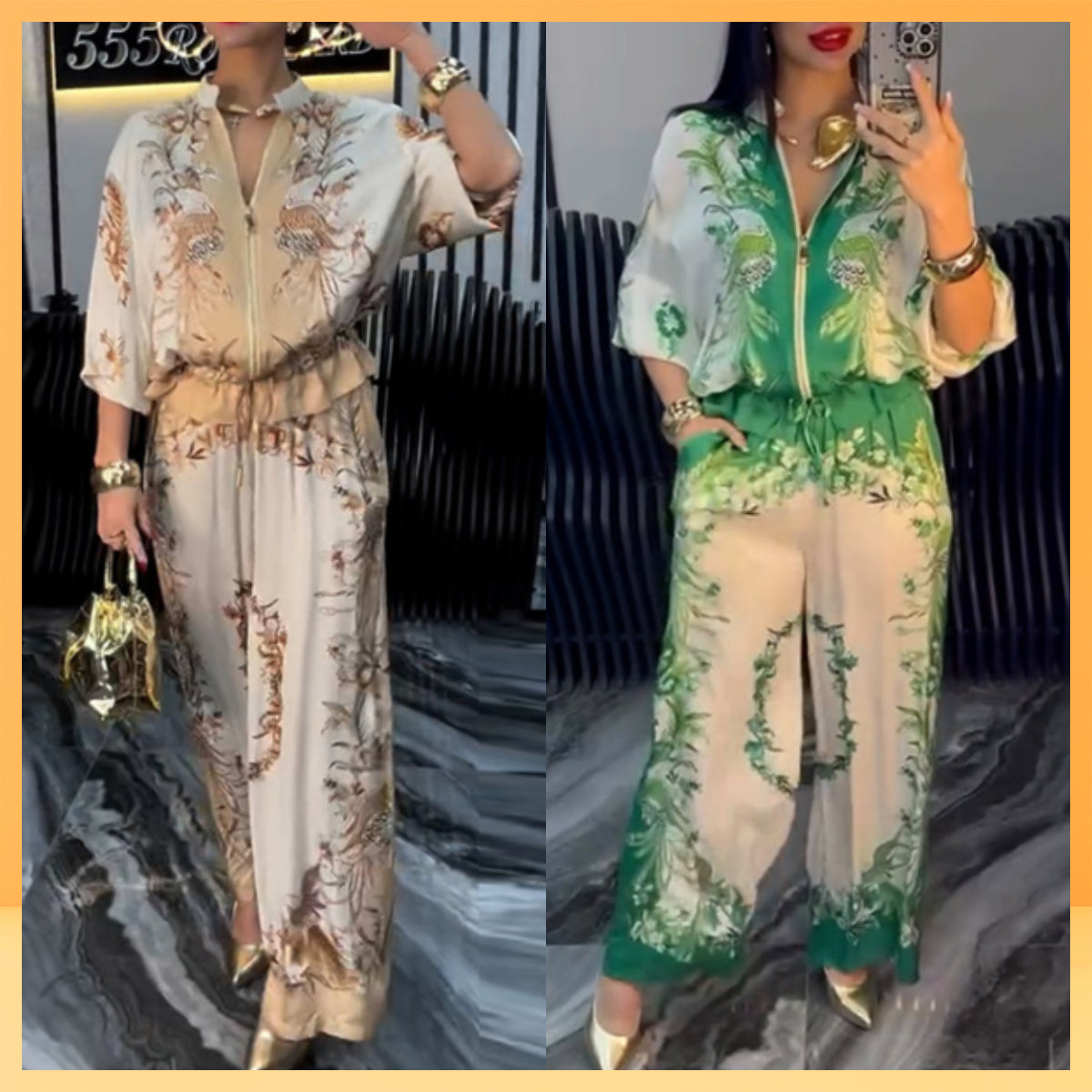 ⏰ ¡Oferta Limitada 50% OFF! 👚👖 Conjunto de Dos Piezas – Top con Cremallera Estampado y Pantalones de Pierna Ancha, Comodidad y Estilo Todo el Día 🌸✨