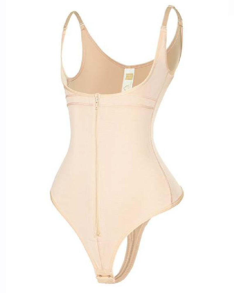 Moldeador de Cuerpo para Mujer con Control de Abdomen, Escote Abierto, Cierre de Cremallera, Tanga y Tallas Grandes