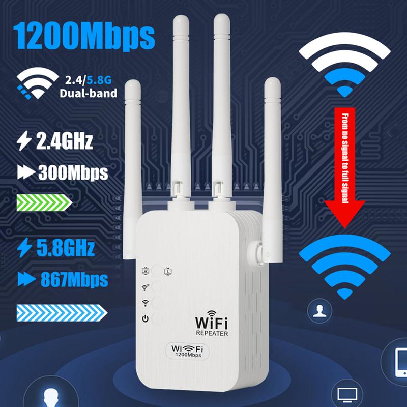 🔥 Amplificador WiFi 2026 – 1200Mbps Banda Dual (5GHz/2.4GHz) 🌐💥 Cubre hasta 10,000 pies² y Conecta hasta 50 Dispositivos 📶🔌 Conexión Estable y Rápida para Todo Tu Hogar 🏠📡