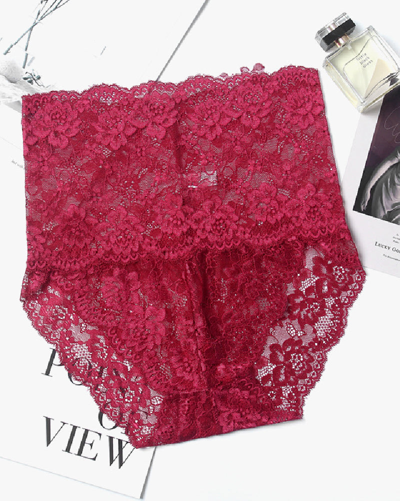 Braguitas Femeninas Sexys de Cintura Alta con Encaje, Alta Elasticidad y Transpirables Ajustadas
