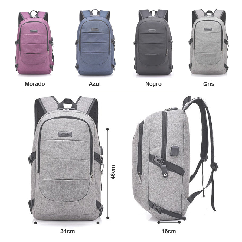 Mochila Antirrobo Para Computadora Portátil De Negocios Con Puerto De Carga USB Y Conector  Para Auriculares