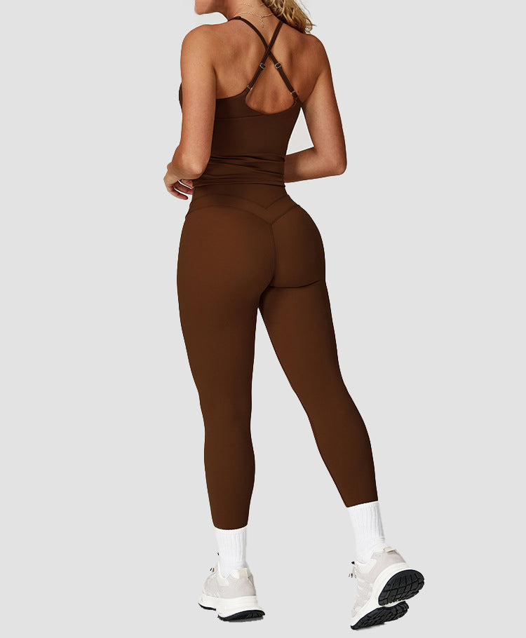 Conjunto de entrenamiento para correr y fitness de mujer con cintura alta