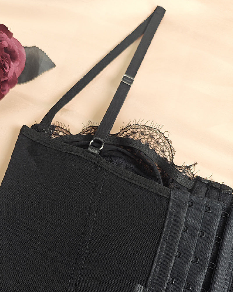 Corset de Encaje Transparente con Push Up para Mujer, Top Bustier con Ballenas y Tirantes, Top Corto Sexy