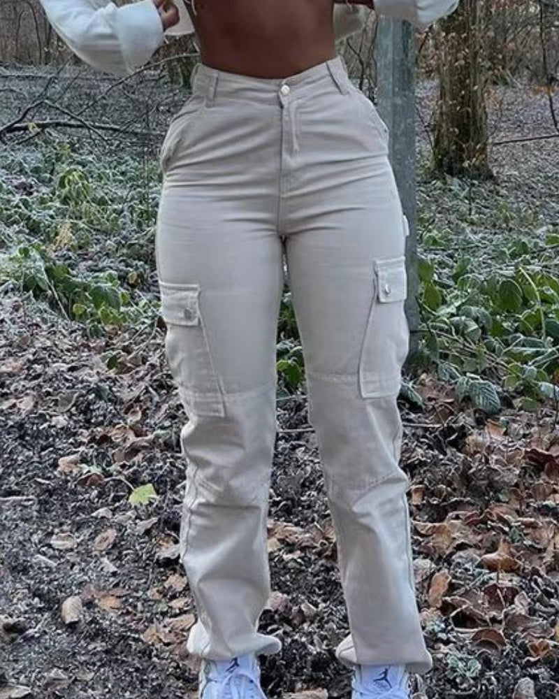 Pantalones Cargo para Mujer Levantacola de Cintura Alta con Múltiples Bolsillos a la Moda