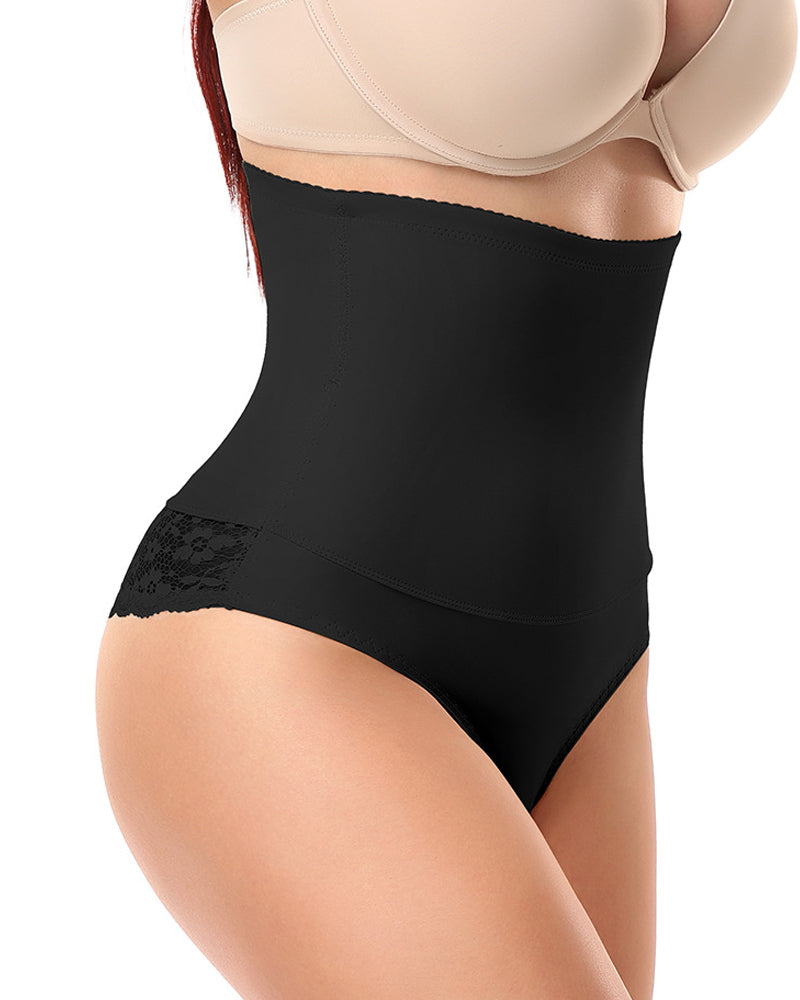Calzones moldeadores de cintura alta con control de abdomen para mujer, sin costuras y con encaje combinado