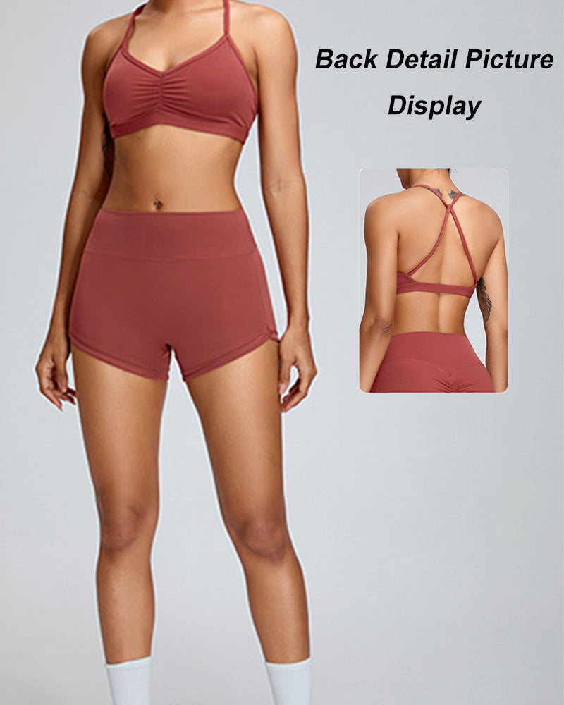 Shorts deportivos de yoga sin costuras que realzan las caderas