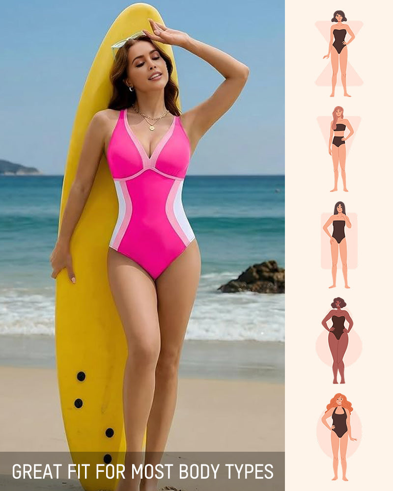 👙✨ Traje de Baño con Control de Barriga y Bloques de Color – Estilo Elegante y Comodidad para Sentirte Segura al Sol 🌞💖