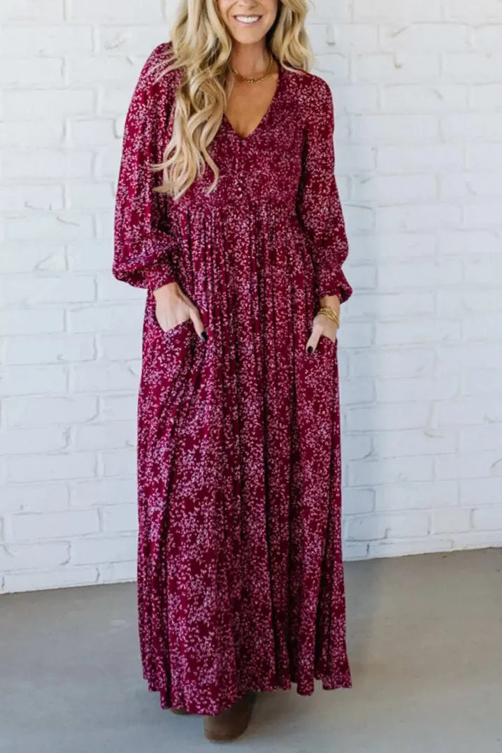 🌸 Vestido Largo de Flores de Rayón para Mujer – Cintura Forrada y Cintura Smock para un Ajuste Perfecto ✨👗