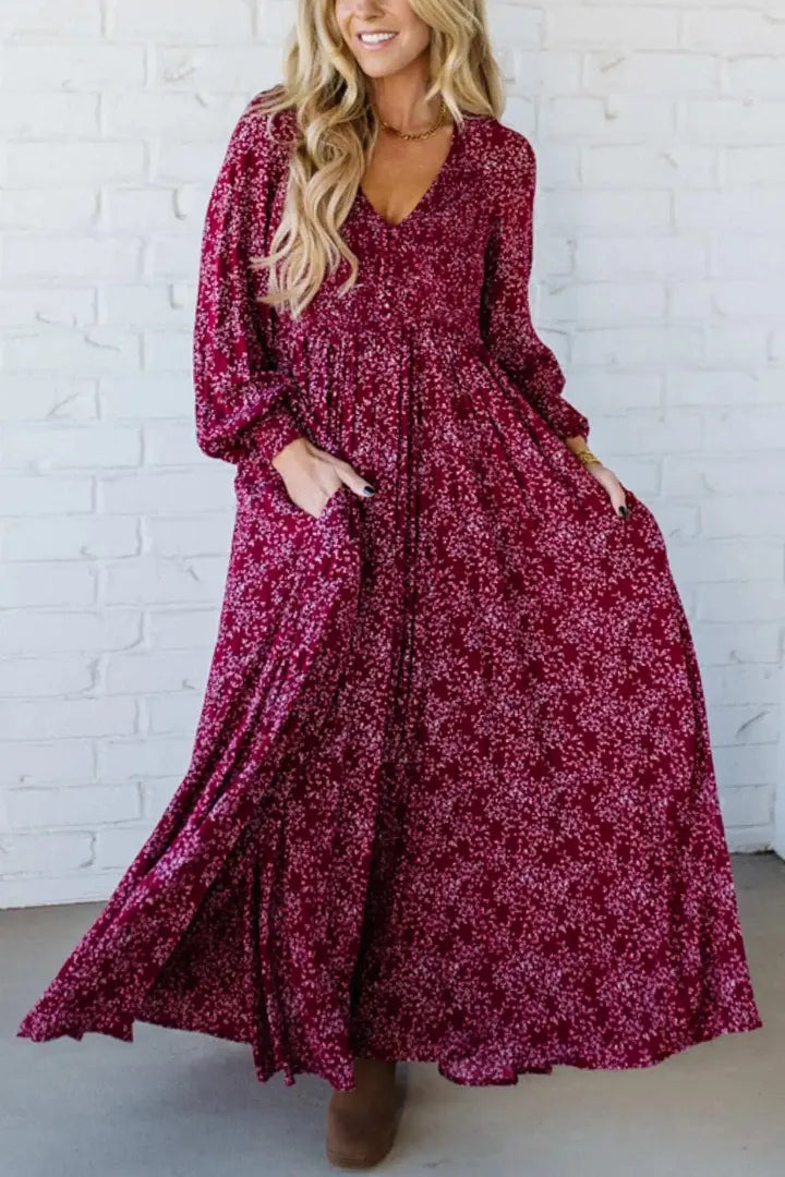 🌸 Vestido Largo de Flores de Rayón para Mujer – Cintura Forrada y Cintura Smock para un Ajuste Perfecto ✨👗