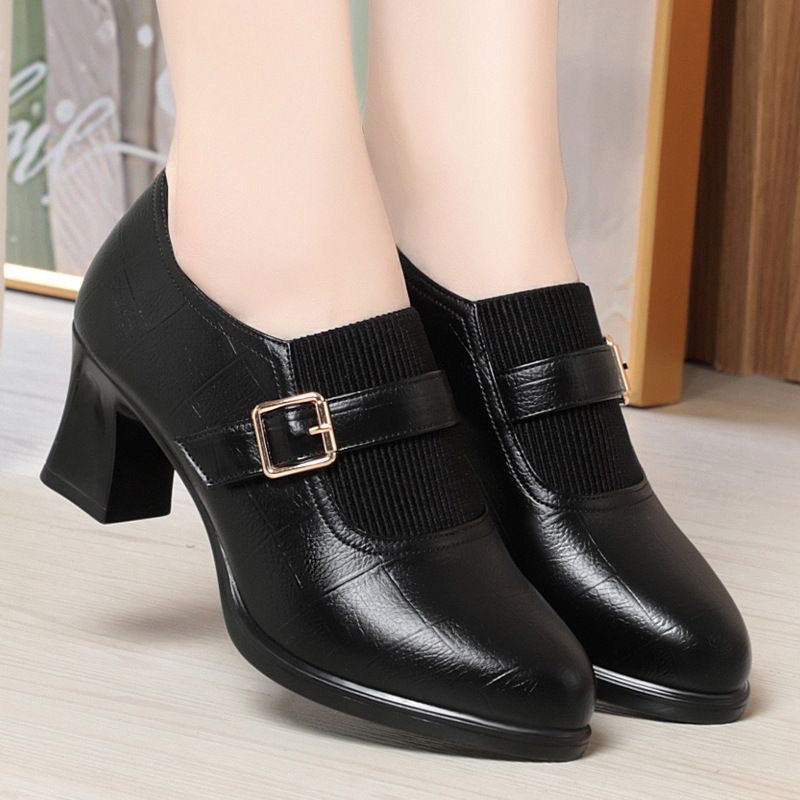 Tacones Altos Cuero Suave Armonía Selene Camino, Comodidad Elegante y Estabilidad Todo el Día