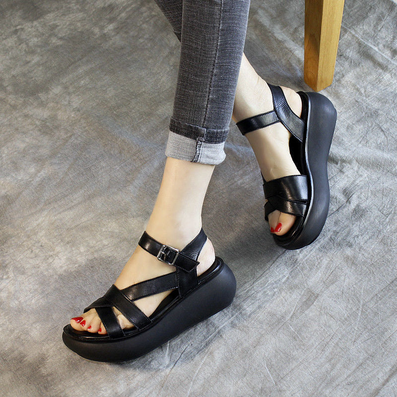 Sandalias de Tacón Cuero Suave Aura Camino Serenidad, Postura Saludable y Máximo Confort