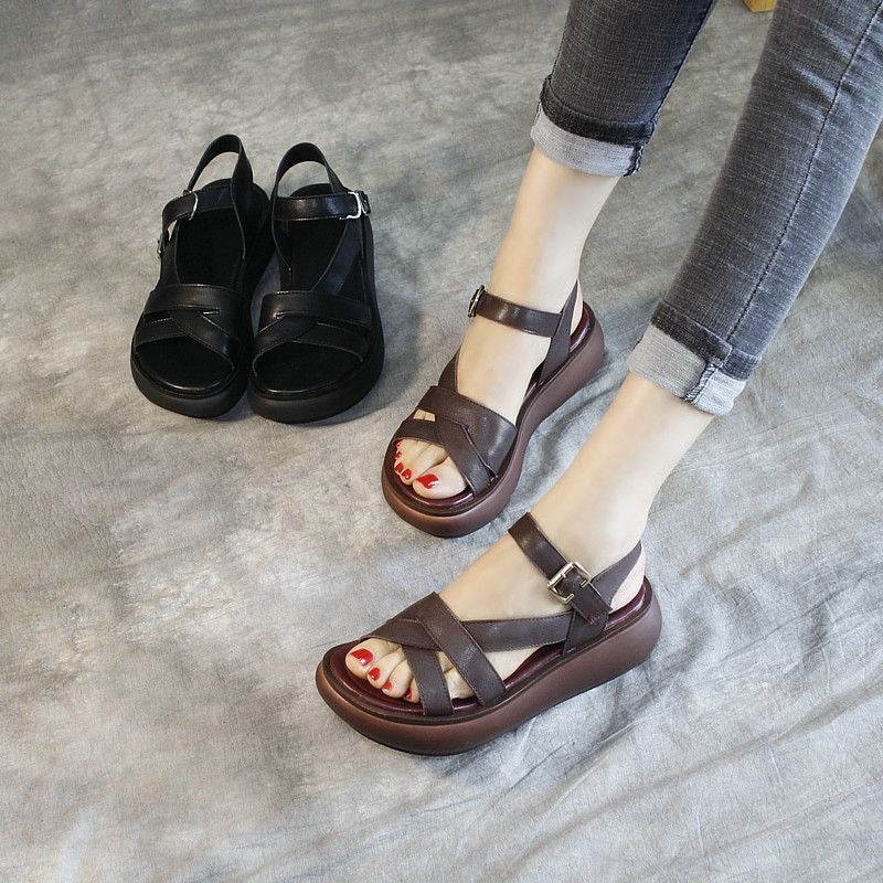 Sandalias de Tacón Cuero Suave Aura Camino Serenidad, Postura Saludable y Máximo Confort