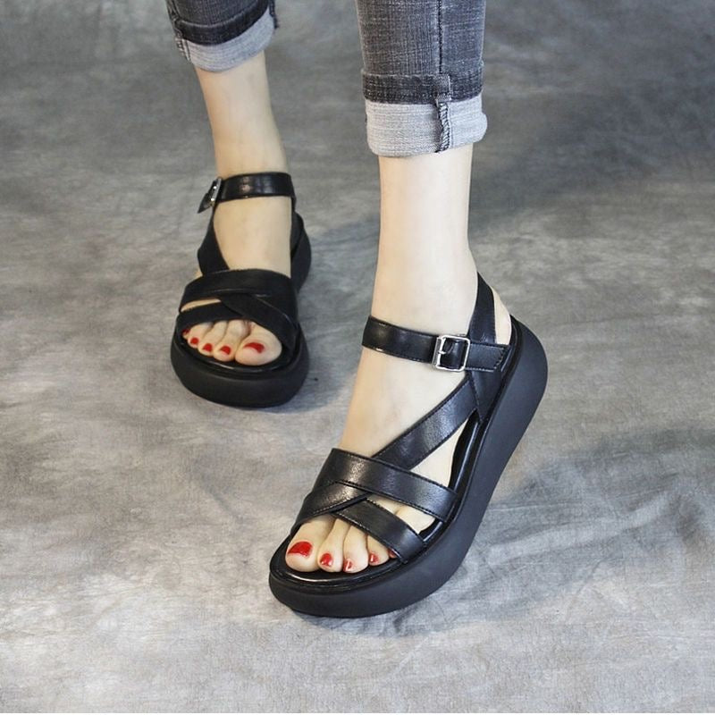 Sandalias de Tacón Cuero Suave Aura Camino Serenidad, Postura Saludable y Máximo Confort