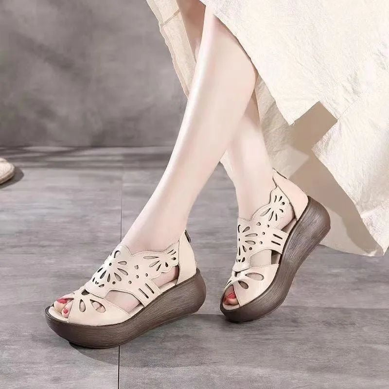 Sandalias Planas Cuero Suave Aura Mariposa Serenidad, Postura Saludable y Confort Todo el Día