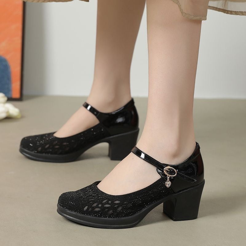 Sandalias de Tacón Cuero Suave Equilibrio Brisa Camino, Estabilidad y Confort Todo el Día