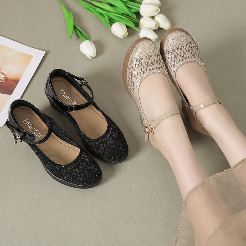 Sandalias de Tacón Cuero Suave Equilibrio Brisa Camino, Estabilidad y Confort Todo el Día