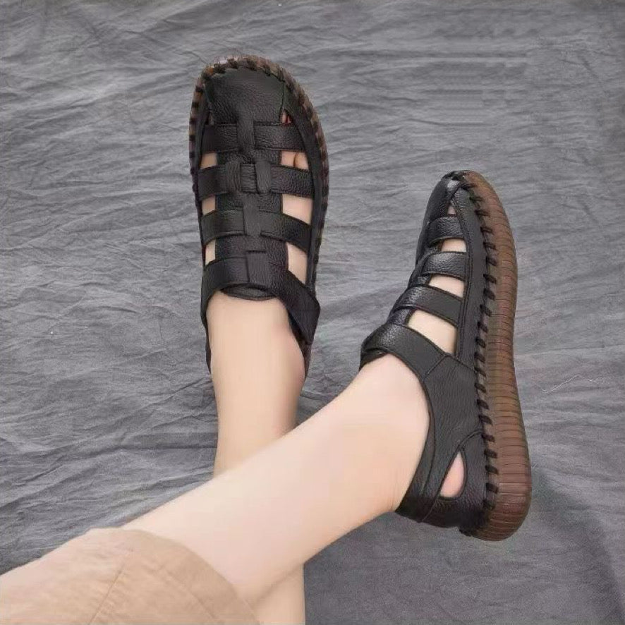 Sandalias Planas Cuero Suave Aura Horizonte Camino, Comodidad y Estabilidad Todo el Día