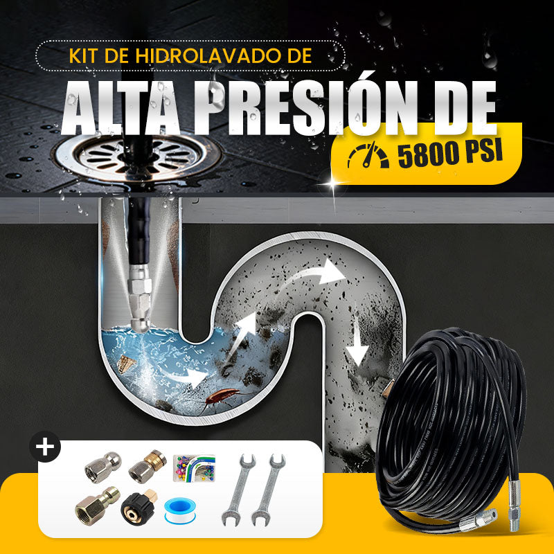 🚿 Kit de Limpieza para Alcantarillado 5800 PSI – Boquilla Rotativa y Manguera Reforzada para Desatascar Tuberías Eficazmente 🛠️💦