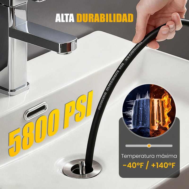 🚿 Kit de Limpieza para Alcantarillado 5800 PSI – Boquilla Rotativa y Manguera Reforzada para Desatascar Tuberías Eficazmente 🛠️💦