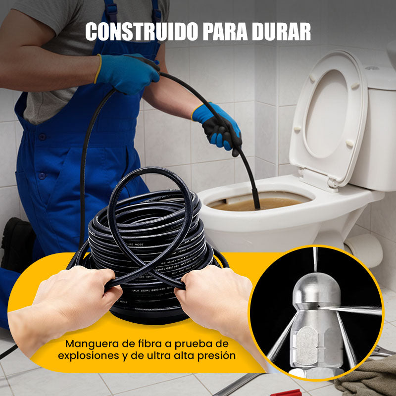🚿 Kit de Limpieza para Alcantarillado 5800 PSI – Boquilla Rotativa y Manguera Reforzada para Desatascar Tuberías Eficazmente 🛠️💦