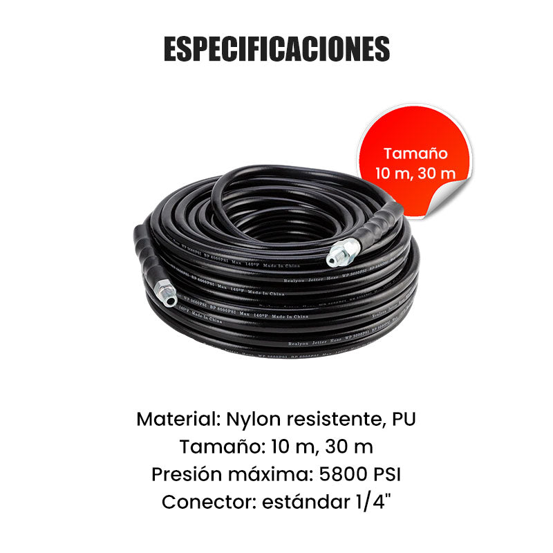 🚿 Kit de Limpieza para Alcantarillado 5800 PSI – Boquilla Rotativa y Manguera Reforzada para Desatascar Tuberías Eficazmente 🛠️💦