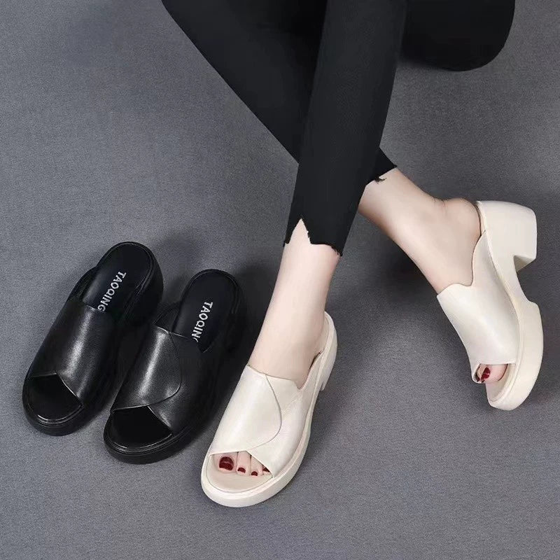 Sandalias de Tacón Cuero Suave Esencia Horizonte Selene, Comodidad y Estilo Todo el Día
